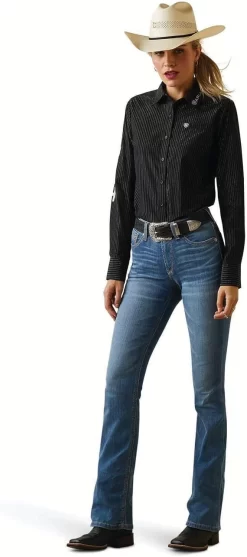 Ariat Femme Équipe Kirby Stretch Chemise Noir W/Argent Lurex Petit