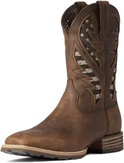 Ariat Hommes Hybride VentTEK Western Boot Distressed Brown/American Flag 7